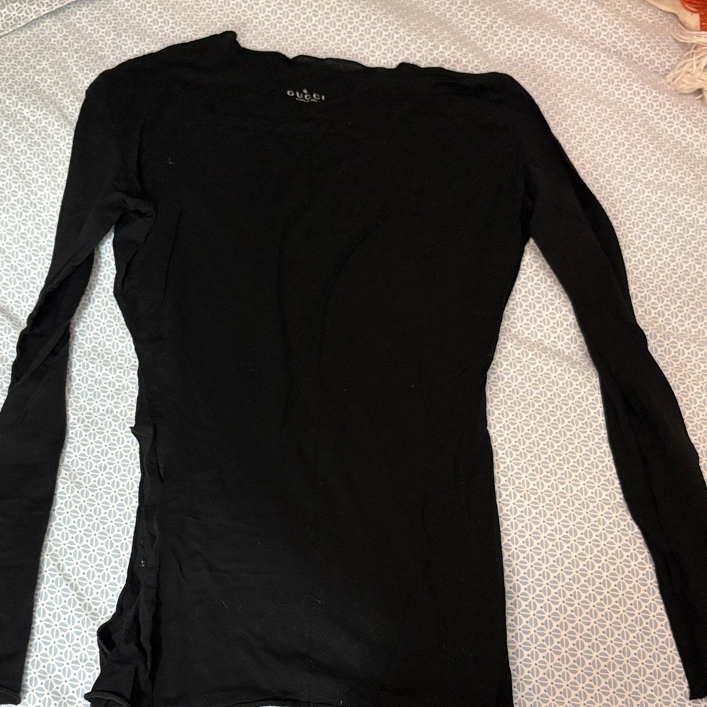 NWOT- Gucci Black Long Sleeve Sheer Women's Top with key hole side opening - Picture 3 of 7